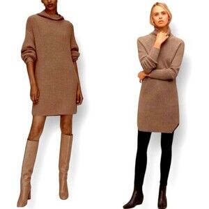 Aritzia Wilfred Free Bianca Merino Wool Sweater Dress Beige Turtleneck Size L